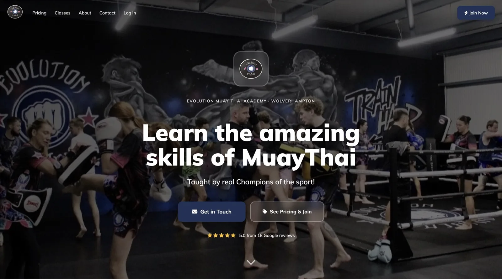 Evolution Muay Thai Academy&rsquo;s website, built free on ClubRight
