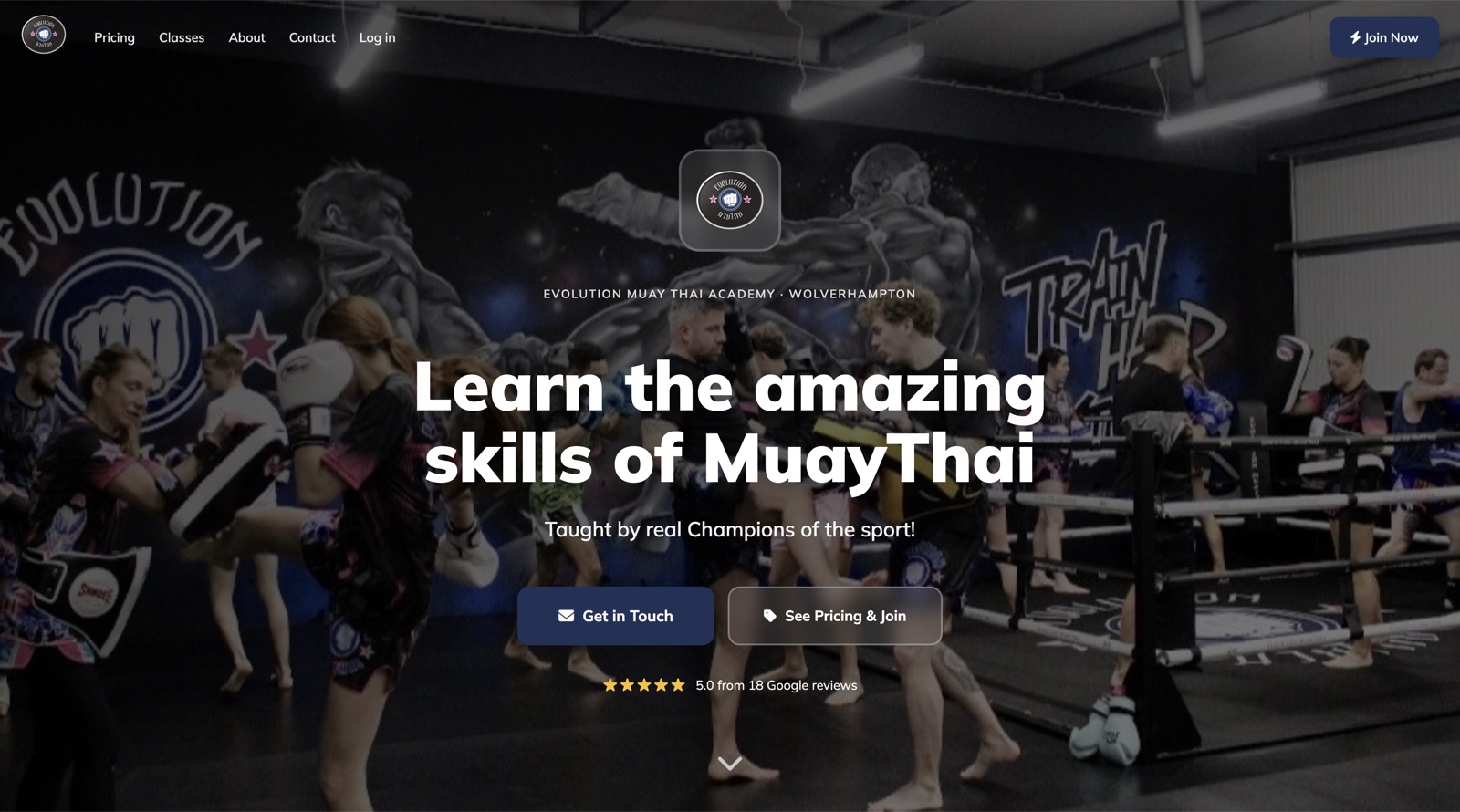 Evolution Muay Thai&rsquo;s website, built free on ClubRight