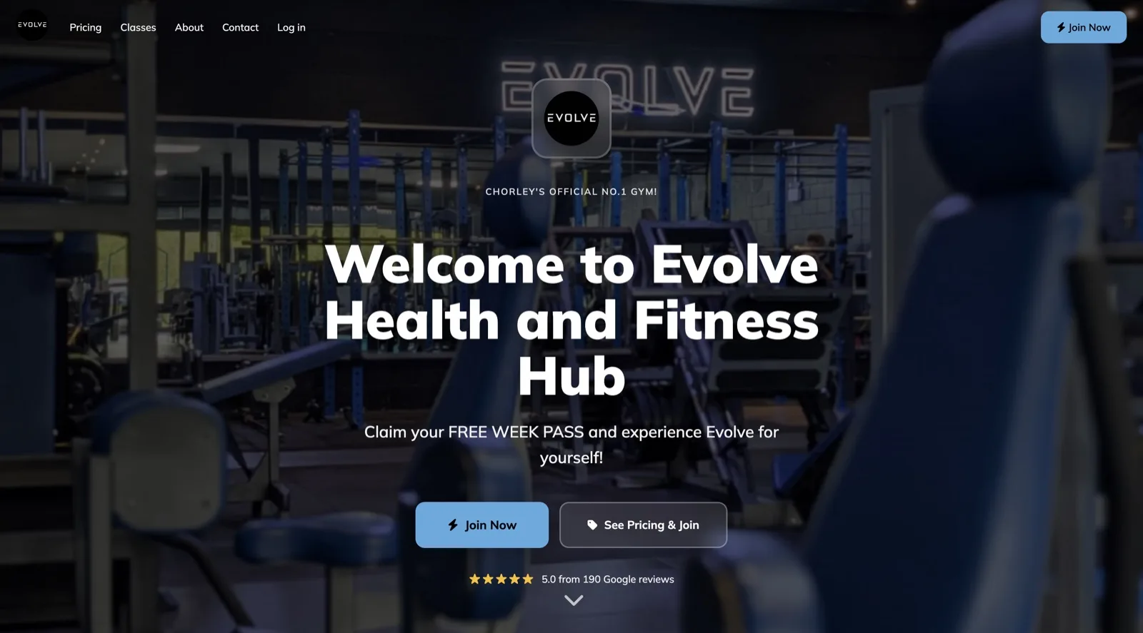 Evolve&rsquo;s website, built free on ClubRight