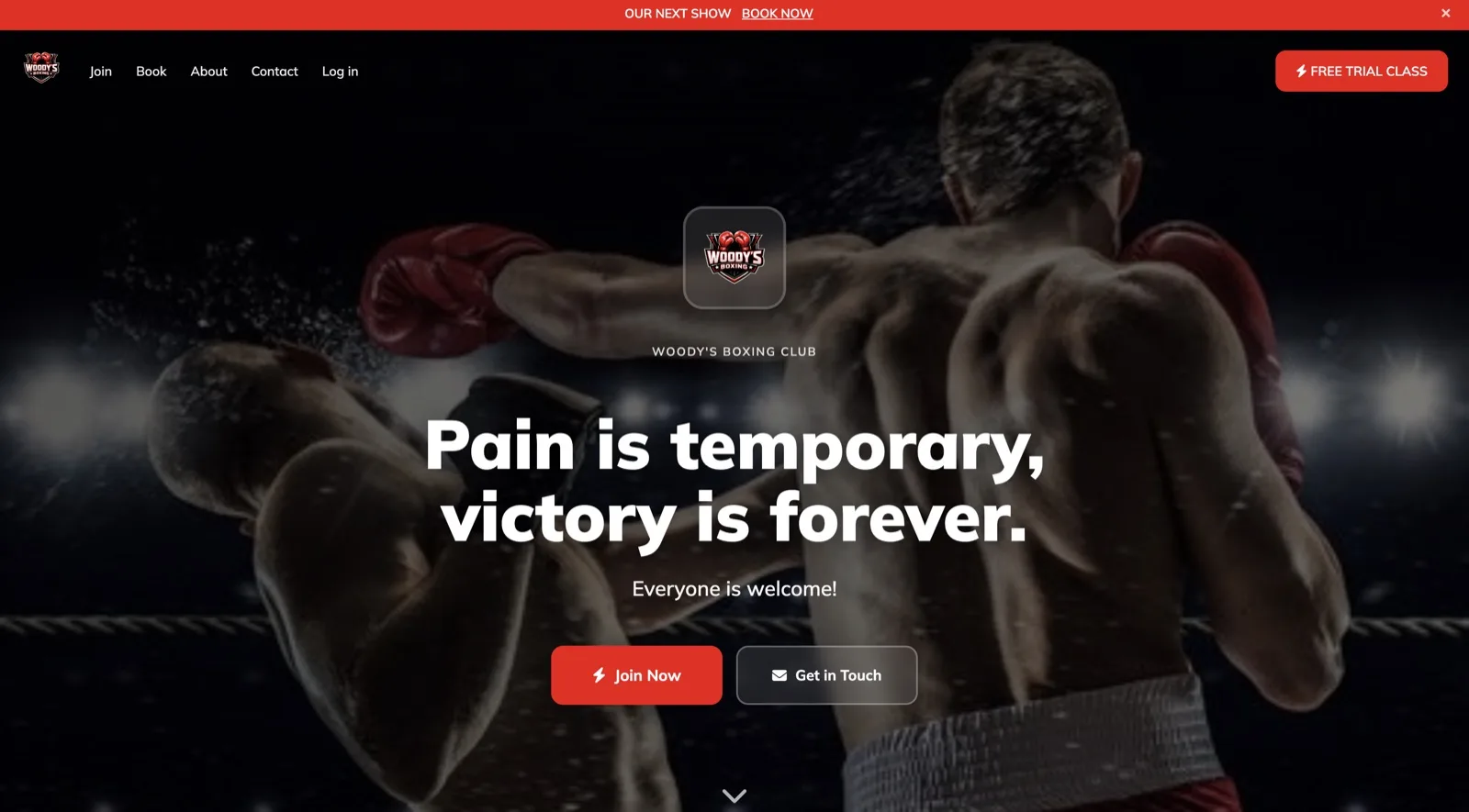 Woody&rsquo;s Boxing Club, a demo website built on ClubRight