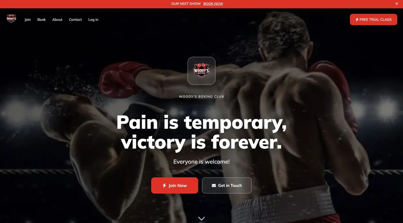 Woody&rsquo;s Boxing Club, a demo website built on ClubRight