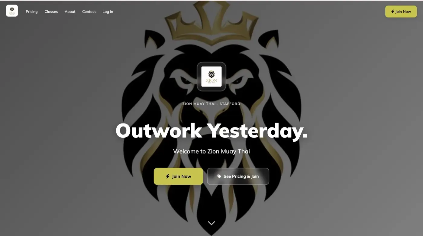 Zion Muay Thai&rsquo;s website, built free on ClubRight