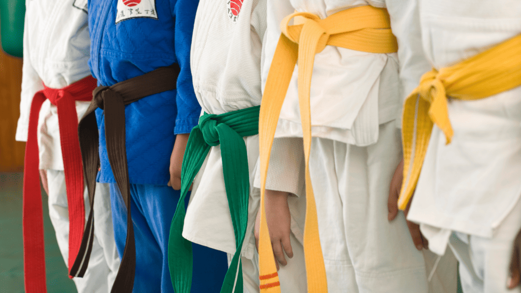 Students line up in a dojo after joining their local martial arts club through a school partnership.