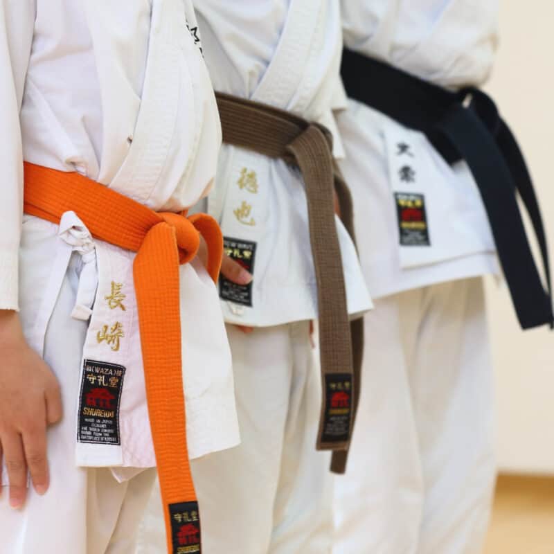 Martial arts students stand ready for their class, which was booked online.