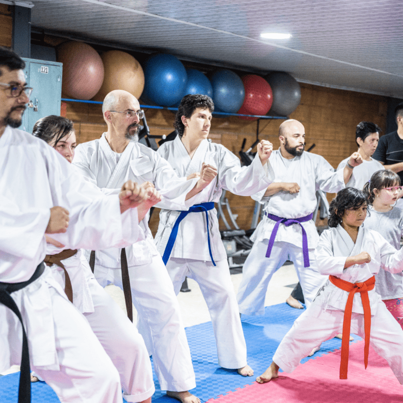 Students join a beginner's karate class after joining online using martial arts booking software.
